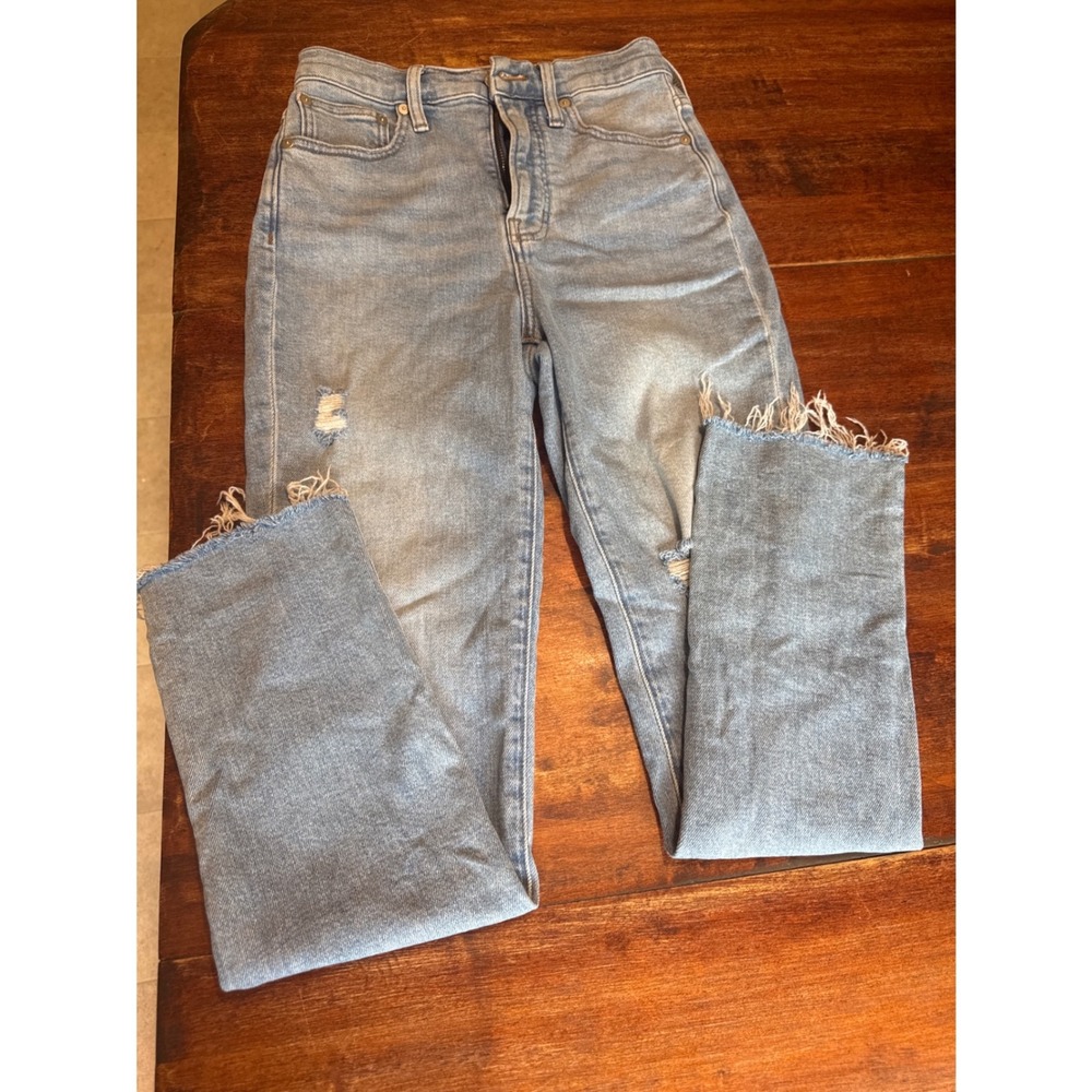 Madewell Perfect Vintage Jean Womens‎ 24 Light Blue Distressed Raw Hem High-Rise